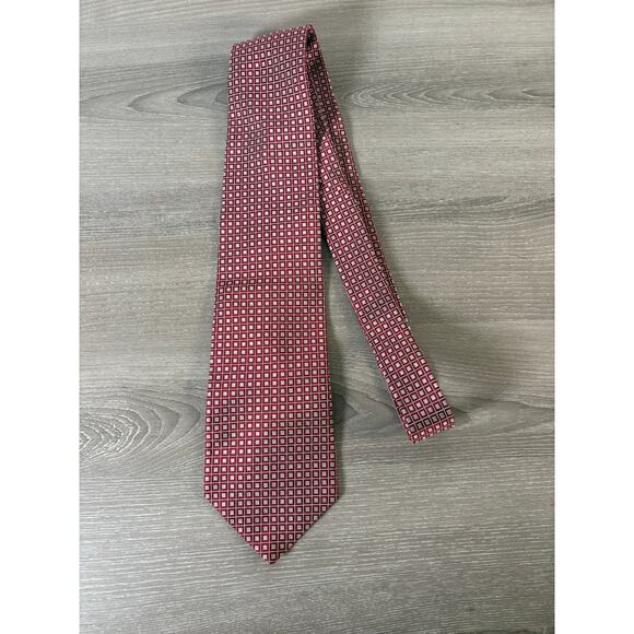 Lauren Ralph Lauren Green Label Red Geometric Squares 100% Silk Mens Necktie Tie - Picture 2 of 7